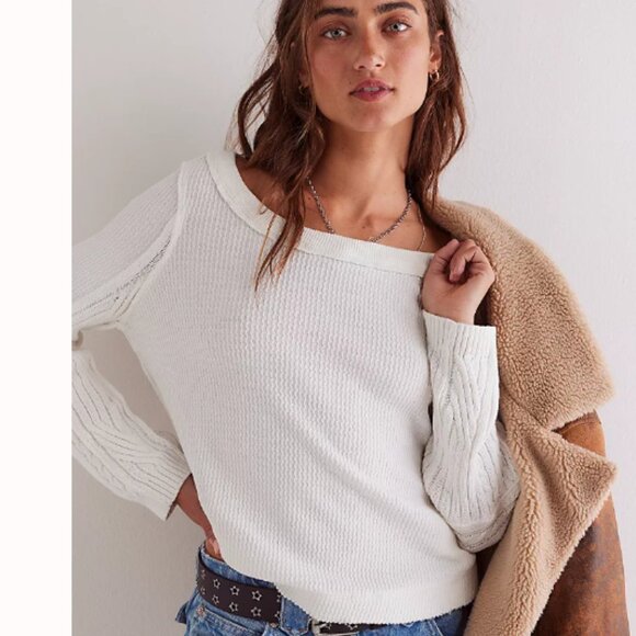 new Free People Swinging Cable 100% cotton Cuff Top Shirt (252) - Picture 3 of 9